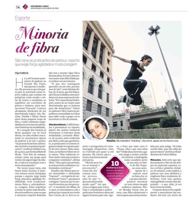 Acervo Estadão Mulheres no parkour no Suplemento Feminino em 2010.