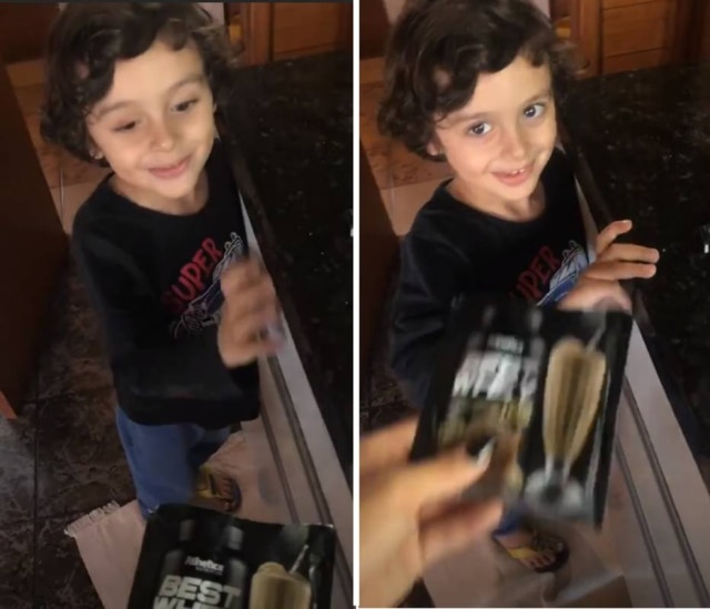 Instagram / @jaquekhury Filho de Jaque Khury pedindo o suplemento à mãe.