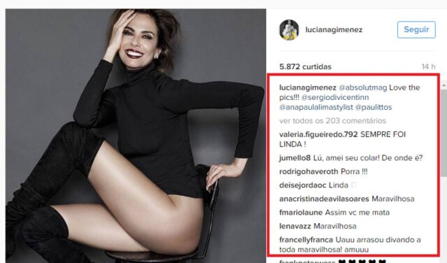 Reprodução/Instagram A apresentadora recebeu diversos comentários a elogiando.