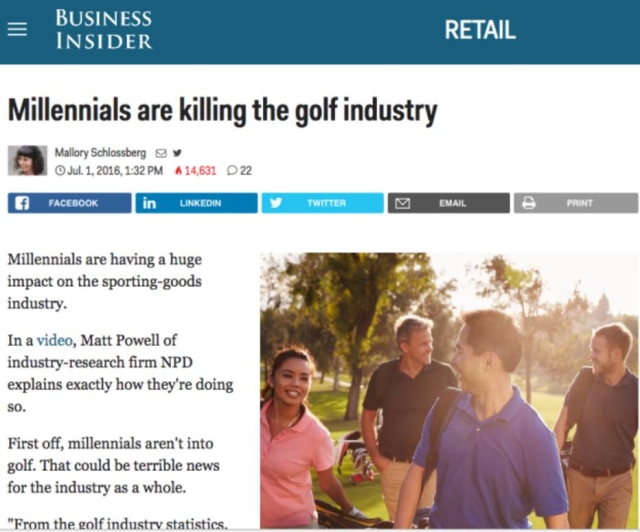 Reprodução/Buzzfeed Millennials estão matando a indústria de golf.