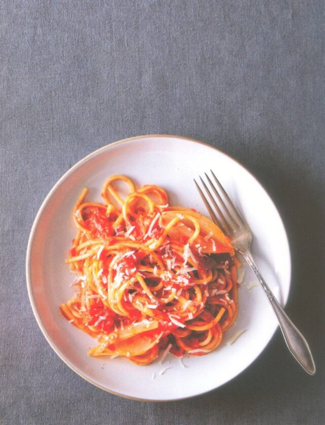 Marcella Hazan's tomatoes are a recipe from the book Genius Recipes