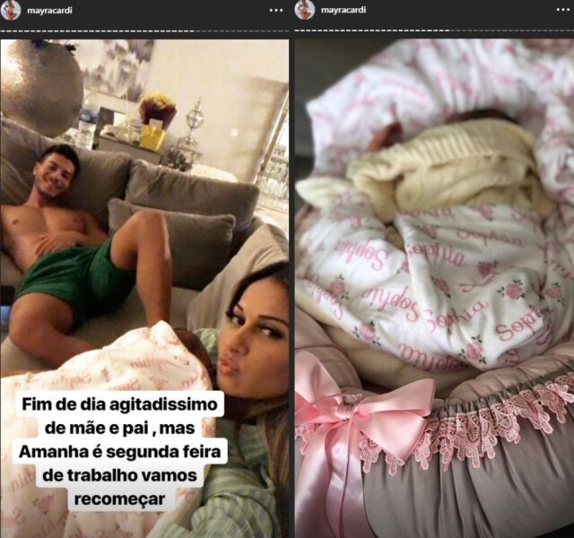 Instagram / @mayracardi Mayra ainda não mostrou o rosto de Sophia, mas já publicou algumas imagens em que a criança aparece.