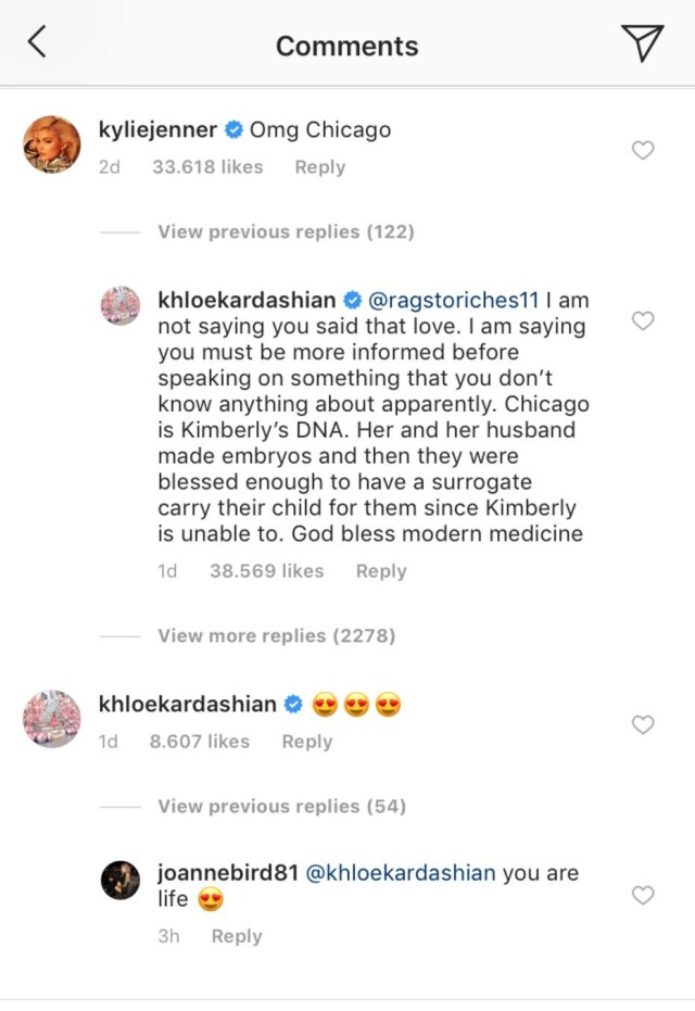Instagram/kimkardashian Resposta de Khloe Kardashian a internauta.
