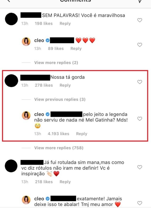 Instagram/@cleo Cleo é criticada em rede social e responde.