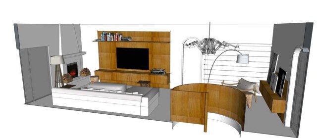 ESTUDIO MARCIA MULLER Áreas da estante e da escada foram revestidas com laminado de madeira