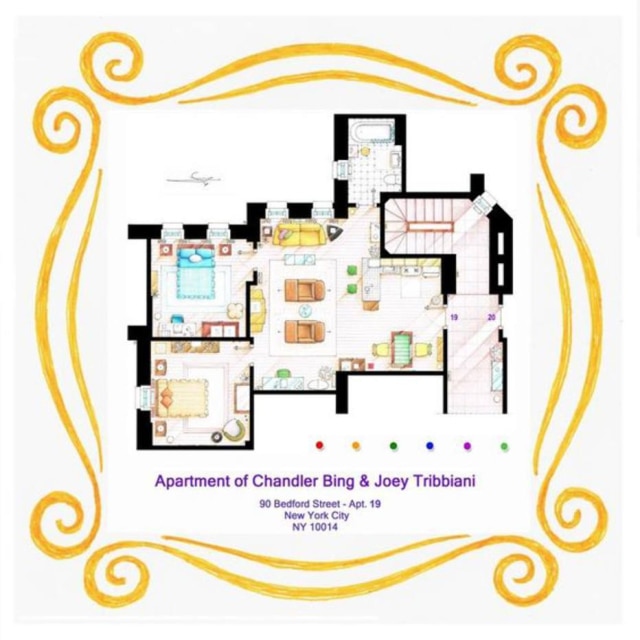 Pinterest/Touch of Modern Planta do apartamento do Joey com moldura amarela