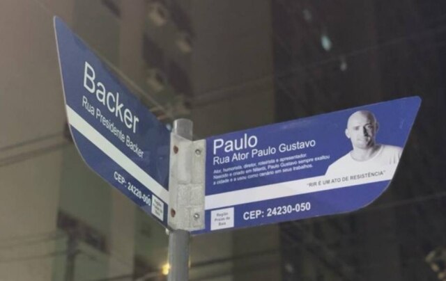 Instagram/ @curtoniteroi Placa em homenagem a Paulo Gustavo, em Niterói, no Rio de Janeiro