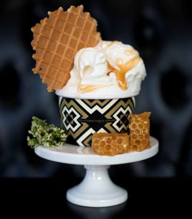 Gelato Boutique Gelatos são feitos de meles nacionais.