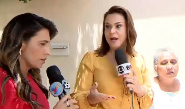 Rozaine Ferraz e Patrícia Bringel discutem durante transmissão ao vivo.