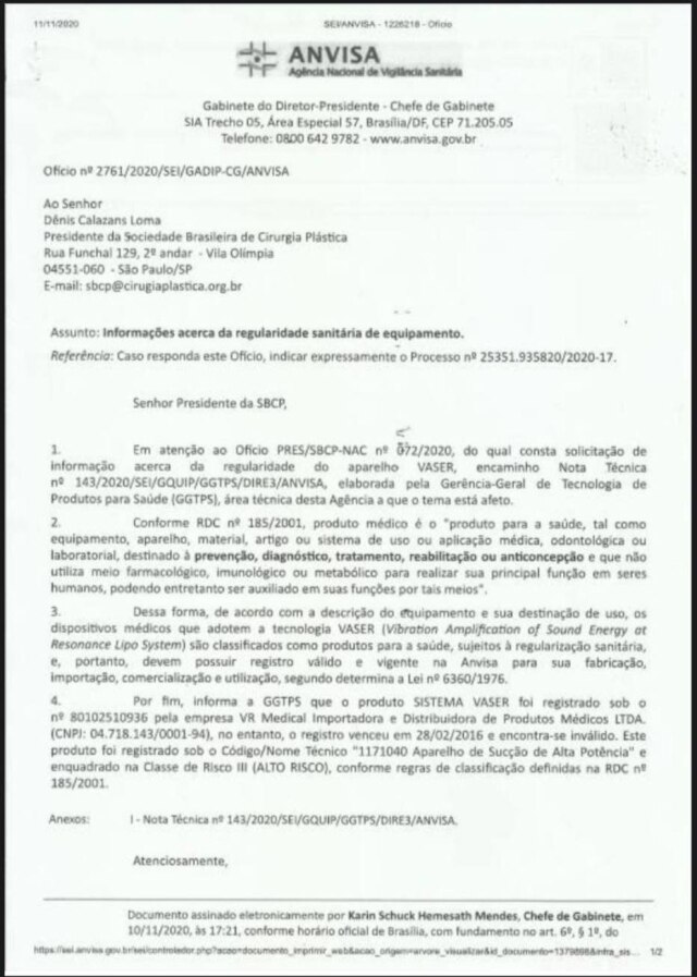 Reprodução A Anvisa enviou uma Nota Técnica à SBCP no dia 11 de novembro