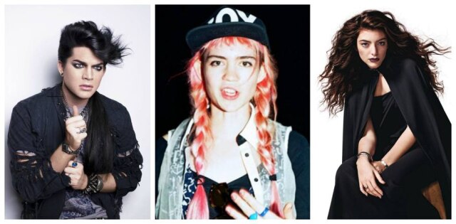 Divulgação O cantor Adam Lambert e as cantoras Grimes e Lorde