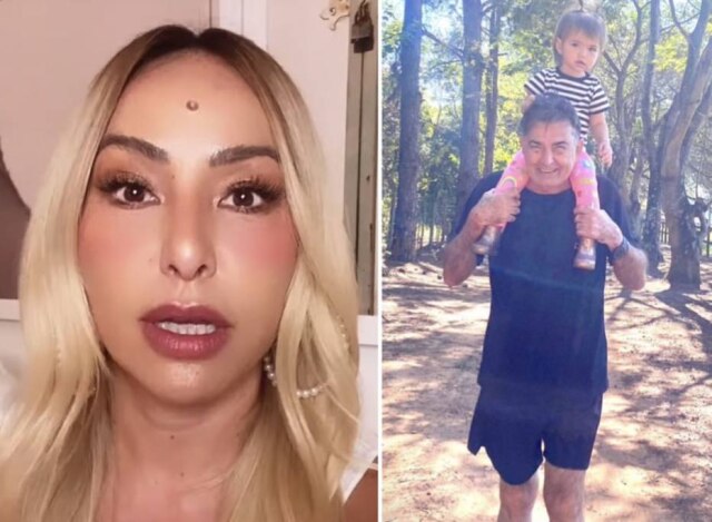 Instagram/@sabrinasato A apresentadora Sabrina Sato e o pai, Omar Rahal, carregando a pequena Zoe antes do diagnóstico do coronavírus
