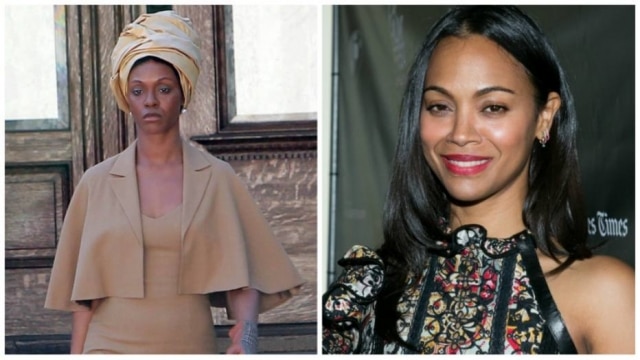 Estadão Zoe Saldana como Nina Simone (à esquerda) e num evento (á direita)