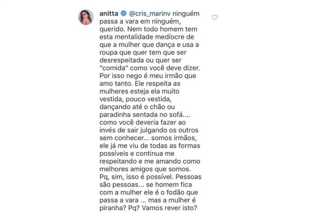 https://www.instagram.com/negodoborel_oficial/ Resposta da cantora ao comentário machista