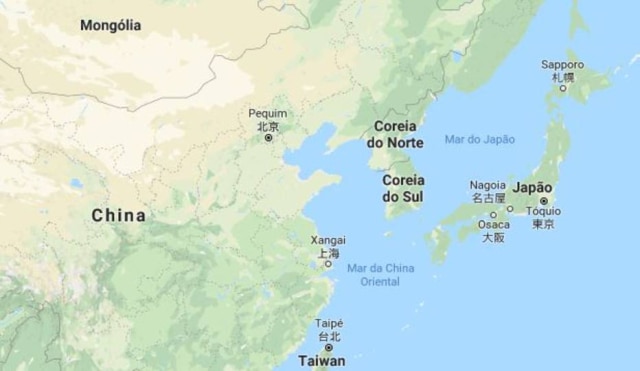 Reprodução do Google Maps O Japão e a Coreia do Sul são países vizinhos