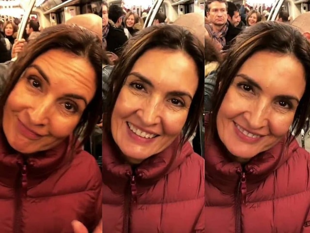 Instagram / @vida_bernardes Fátima Bernardes sorria para o namorado enquanto ele a gravava no metrô lotado da capital francesa.