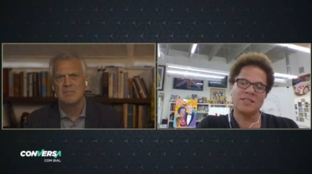 Reprodução de 'Conversa com Bial' (2020) / TV Globo Pedro Bial e Romero Britto no 'Conversa com Bial'