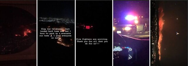 Instagram / @kimkardashian Stories publicados por Kim Kardashian sobre o incêndio.