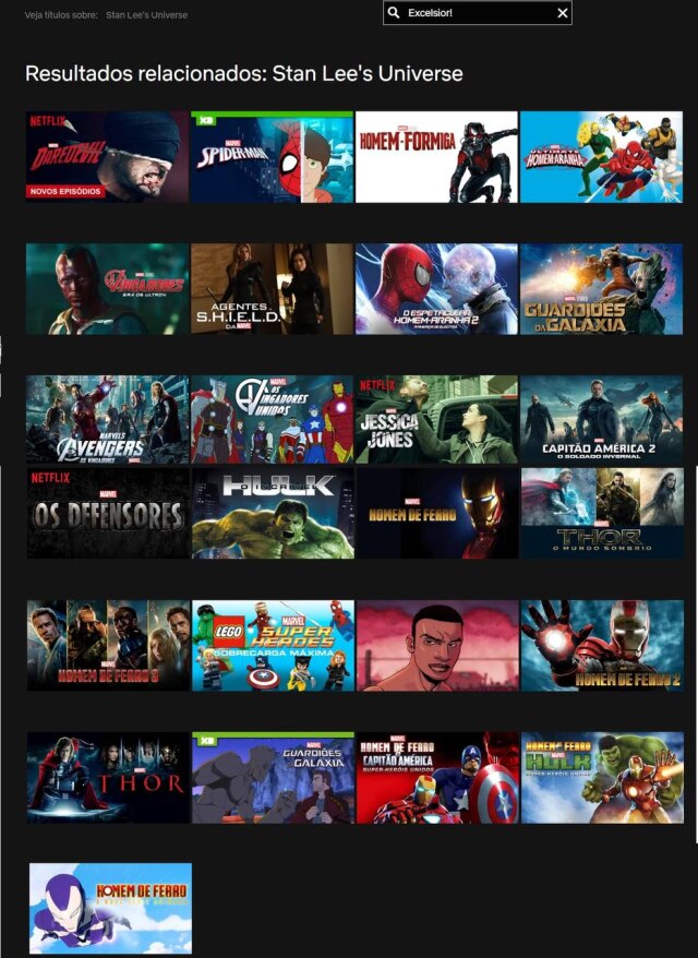 Reprodução / Netflix.com Catálogo da Netflix sobre o universo de Stan Lee.