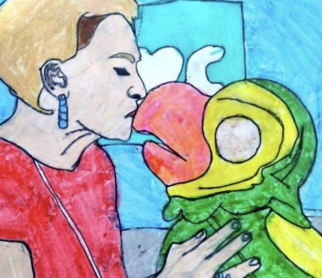 Instagram/@anamaria16 Pintura de Ana Maria com Louro José feita por João Pedro de Oliveira Mercês, que tem autismo