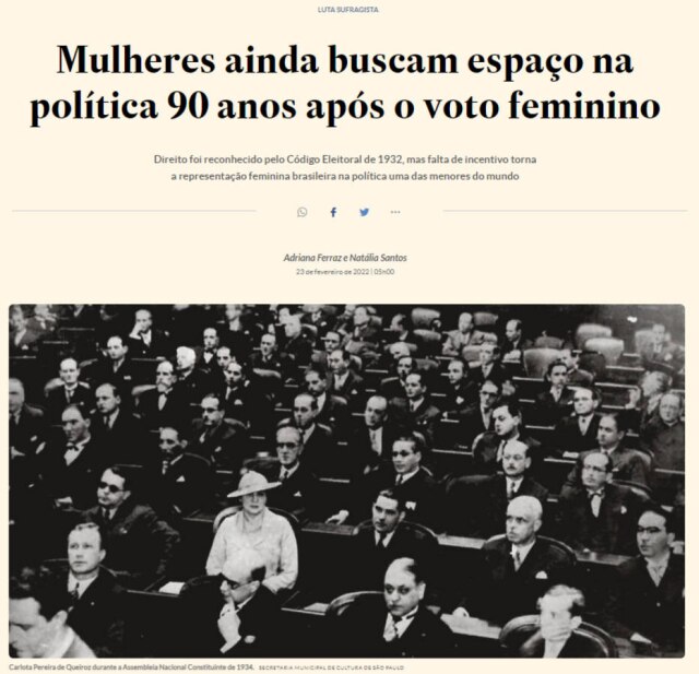 >> Mulheres ainda buscam espaço na política 90 anos após o voto feminino