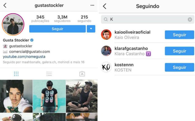 Reprodução/Instagram Gusta e Kéfera não estão mais se seguindo nas redes.