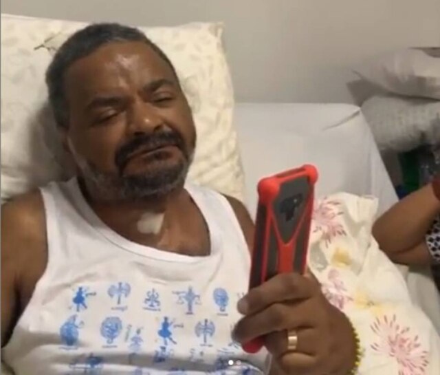 Instagram/@arlindinhooficial Arlindo Cruz após tirar a cânula de traqueostomia.