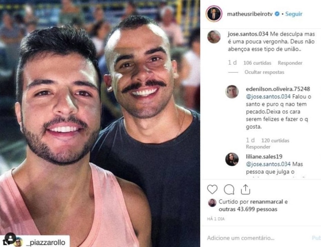 Instagram/@matheusribeirotv O jornalista Matheus Ribeiro, apresentador da TV Anhanguera, afiliada da Rede Globo, e Yuri Piazzarollo, da Força Nacional de Segurança.