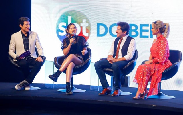 Gabriel Cardoso / SBT / Divulgação Celso Portiolli, Maisa Silva, Daniel e Eliana em coletiva sobre o Teleton 2019, no SBT.