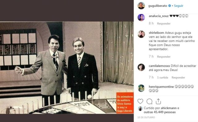 Instagram/@guguliberato Publicação de Gugu Liberato e Silvio Santos no Instagram.