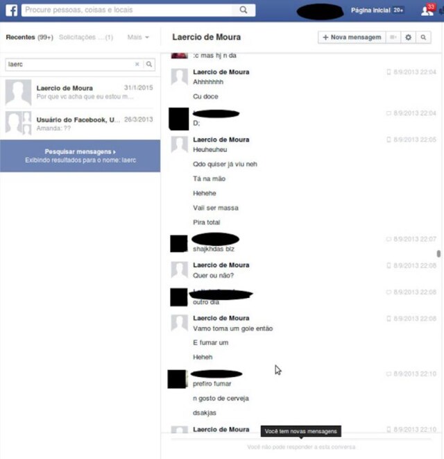 Divulgação/Polícia Civil do Paraná Divulgação das conversas entre Laércio e a menina que tinha 13 anos na época. Agora com 17 ela o denunciou.