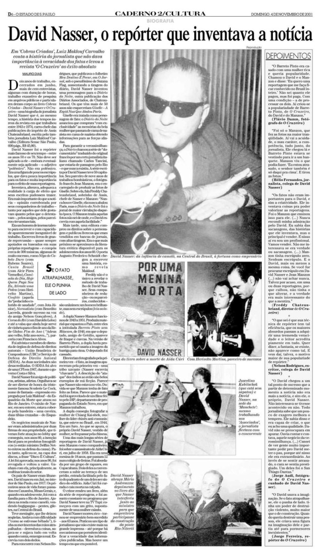 Acervo Estadão Reportagem sobre o livro 'Cobras Criadas' de Luiz Maklouf Carvalho