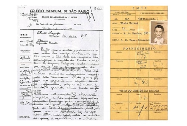 DItado e cartão do passe escolar de Vladimir Herzog