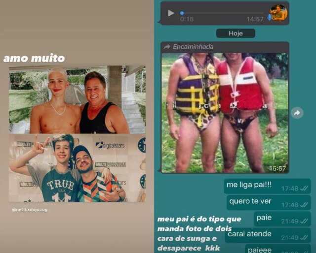 Instagram / @joaoguilherme João Guilherme republicou uma montagem em que aparece com o pai e o padrasto, e também mostrou uma conversa com Leonardo