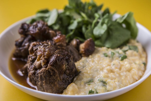 Oxtail with creamy corn xerém and water, from Mocotó.