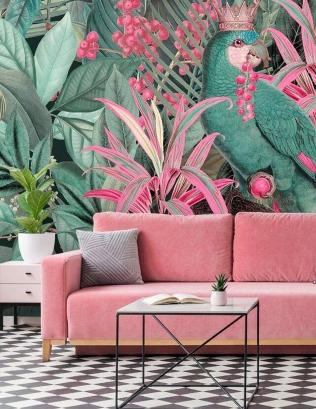 Pinterest/Wallsauce Tons alegres - como o verde e o rosa - ajudam a criar um ambiente mais verão para a varanda