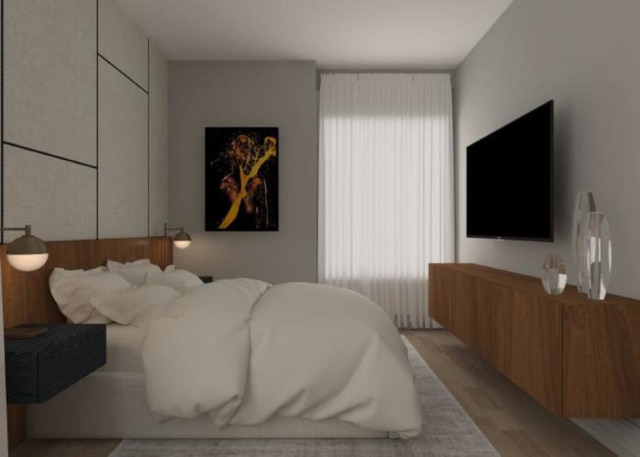 Estúdio Lu Boschi O minimalismo prevalece na decoração da área destinada ao repouso.