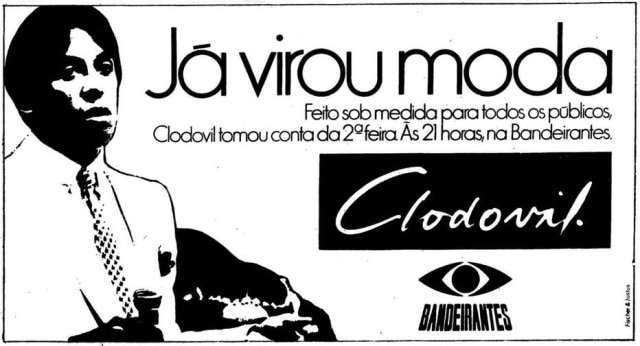 Acervo / Estadão Propaganda do primeiro programa solo de Clodovil, na Bandeirantes, veiculada em 15 de maio de 1983.