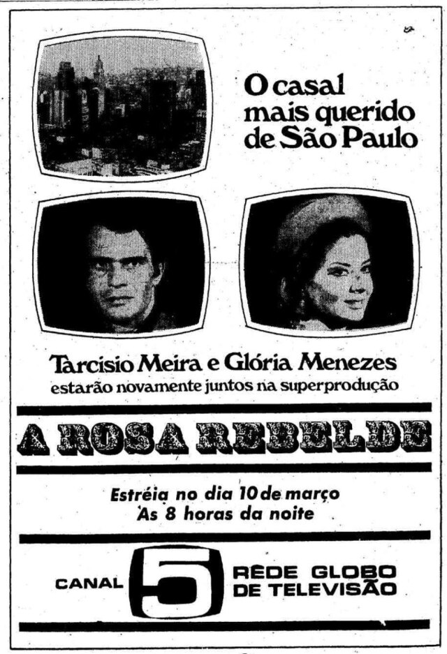 Acervo Estadão Anúncio com Tarcísio Meira e Glória Menezes em 1969