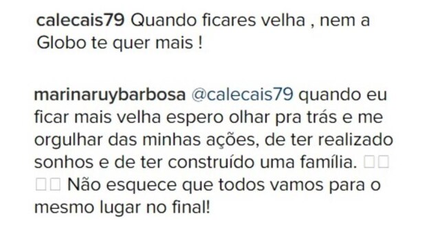 Print de comentários do Instagram de Marina Ruy Barbosa Marina Ruy Barbosa respondeu a comentário no Instagram.