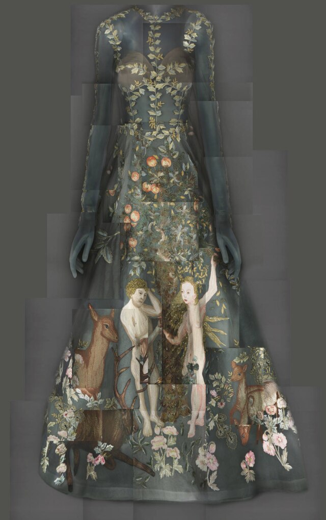 Imagem cortesia The Metropolitan Museum of Art/ Escaneamento digital Katerina Jebb Adão, Eva e o paraíso no vestido do verão 2014 da alta-costura da Valentino por Maria Grazia Chiuri e Pierpaolo Piccioli