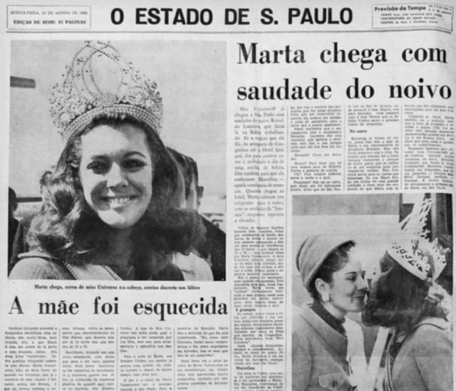 Página de 'O Estado de S. Paulo' sobre Martha Vasconcellos, a Miss Universo 1968.