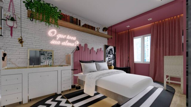 Estúdio Shirlei Proença Branco e cor-de-rosa, cores preferidas da moradora, predominam na decoração da suíte