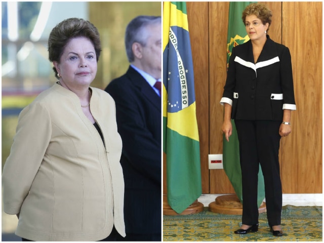 DIDA SAMPAIO/ESTADAO e AFP PHOTO/WENDERSON ARAUJO Antes e depois: Dilma em julho passado, em Brasília, e em foto tirada na última terça (24), em que aparece 13 kg mais magra