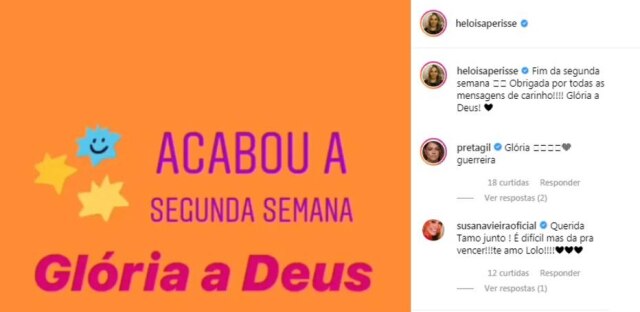 Instagram / @heloisaperisse Comentário de Susana Vieira feita em postagem de Heloisa Périssé