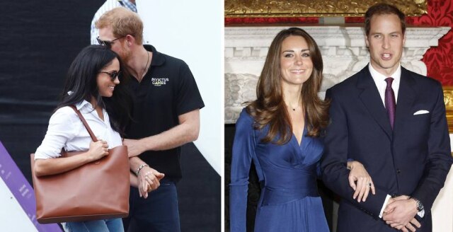Mark Blinch / Reuters | Suzanne Plunkett / Reuters Harry e Meghan namoram desde 2016, enquanto William e Kate já estão casados desde 2011
