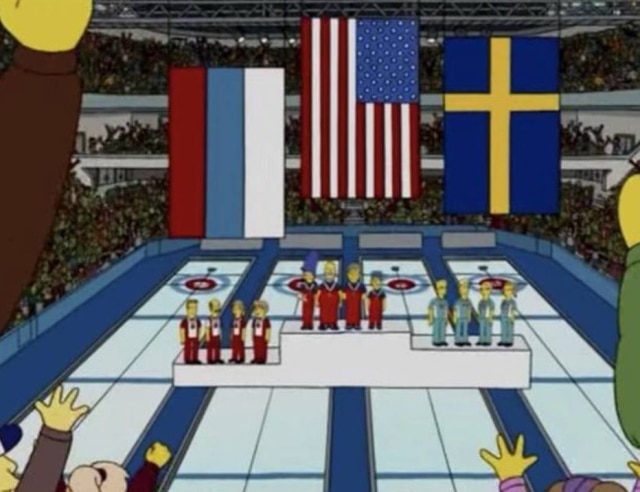 Reprodução de cena de 'Os Simpsons'/20th Century Fox A série 'Os Simpsons' cravou mais uma previsão e acertou que os Estados Unidos iriam ganhar a medalha de ouro contra a Suécia no curling