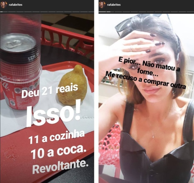 Instagram / @rafabrites Coxinha e refrigerante comprados por Rafa Brites.