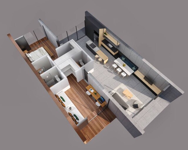 BM Arquitetura A planta com os interiores da casa