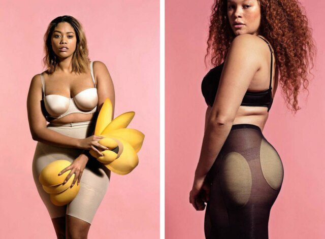 Kristiina Wilson, via Refinery29/80WSE Gallery Cintas modeladoras e enchimentos usados pelas modelos são mostrados em slideshow exibido na exposição "Beyond Measure: Fashion and the Plus-Size Woman."